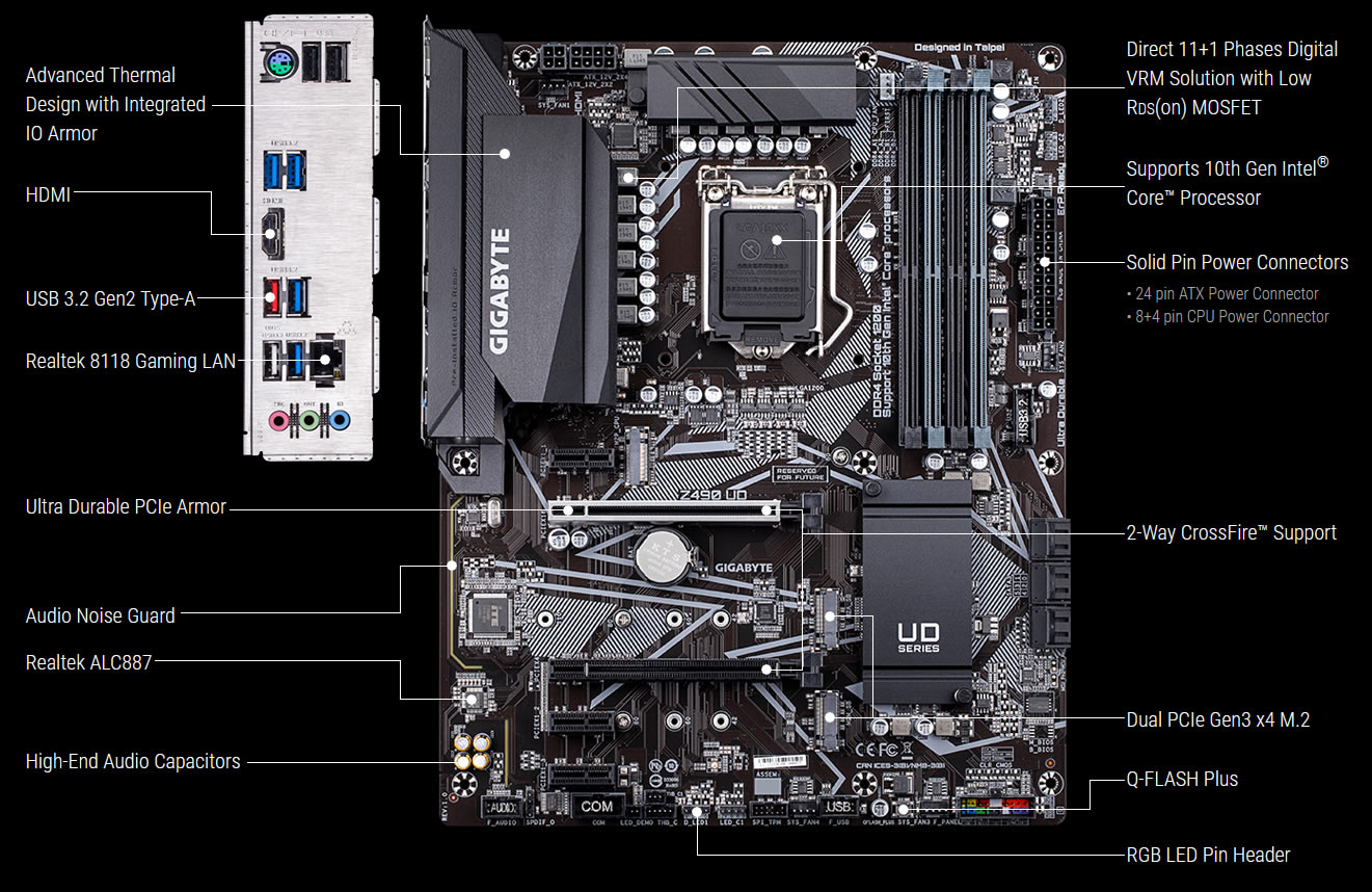 Gigabyte Z490 UD LGA 1200 Z490 Chipset ATX Motherboard Novatech