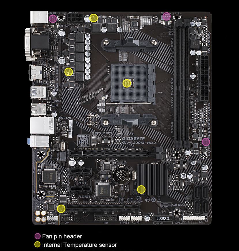 Gigabyte GAA320MHD2 rev. 1.0 A320 AM4 Chipset MicroATX Motherboard