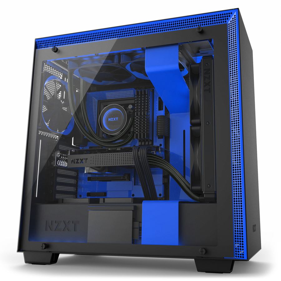 NZXT H700I Matte Black and Blue Mid Tower PC Case Novatech