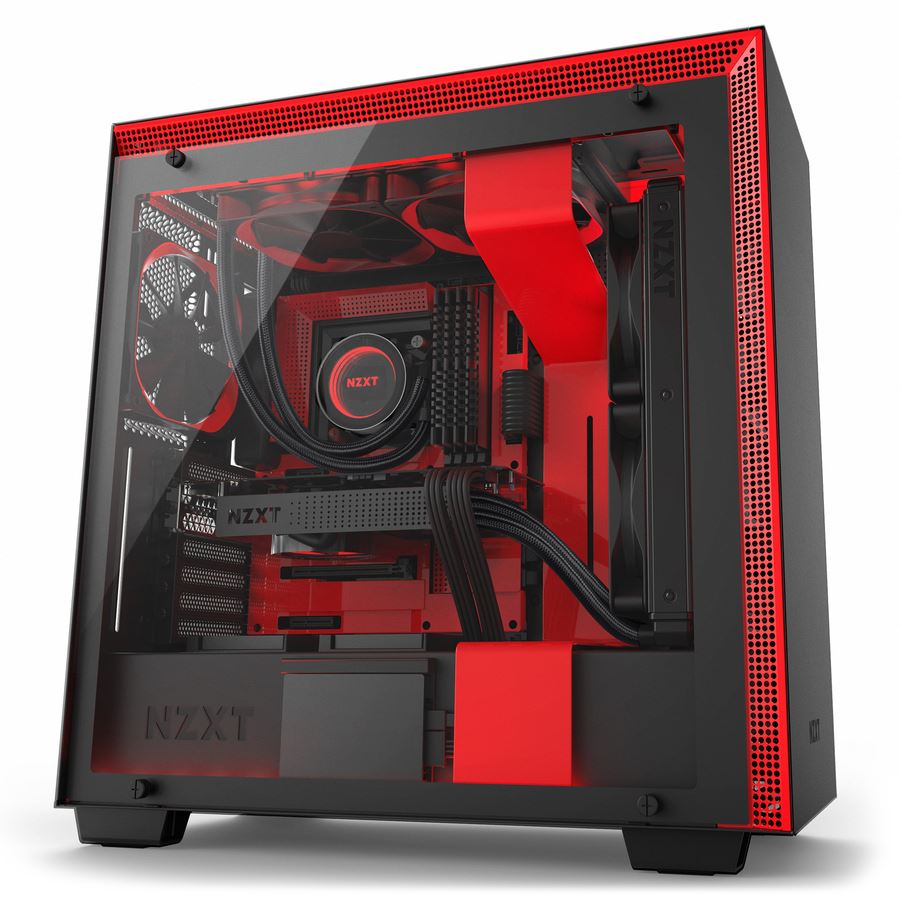 NZXT H700I Matte Black and Red Mid Tower PC Case | Novatech