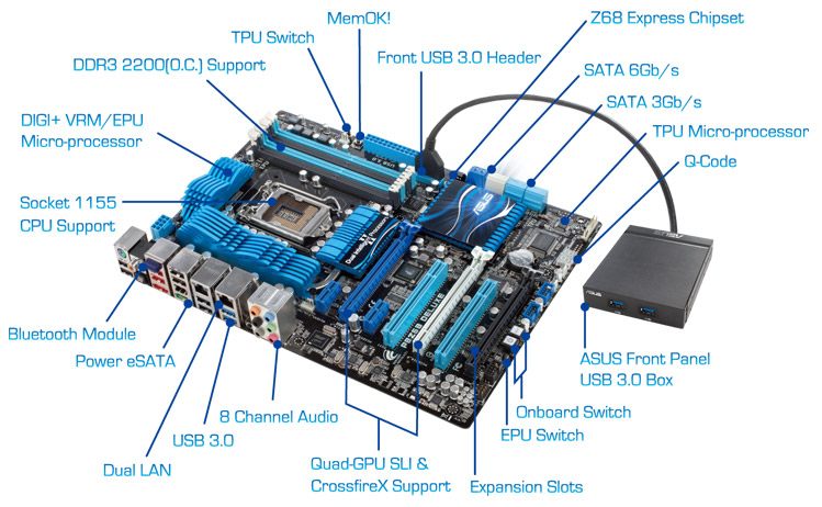 Asus P8z68 Deluxe Intel Z68 Socket 1155 Motherboard Novatech